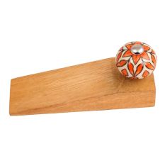 2 Pieces Handmade Orange Floral Ceramic Wooden Door Stopper